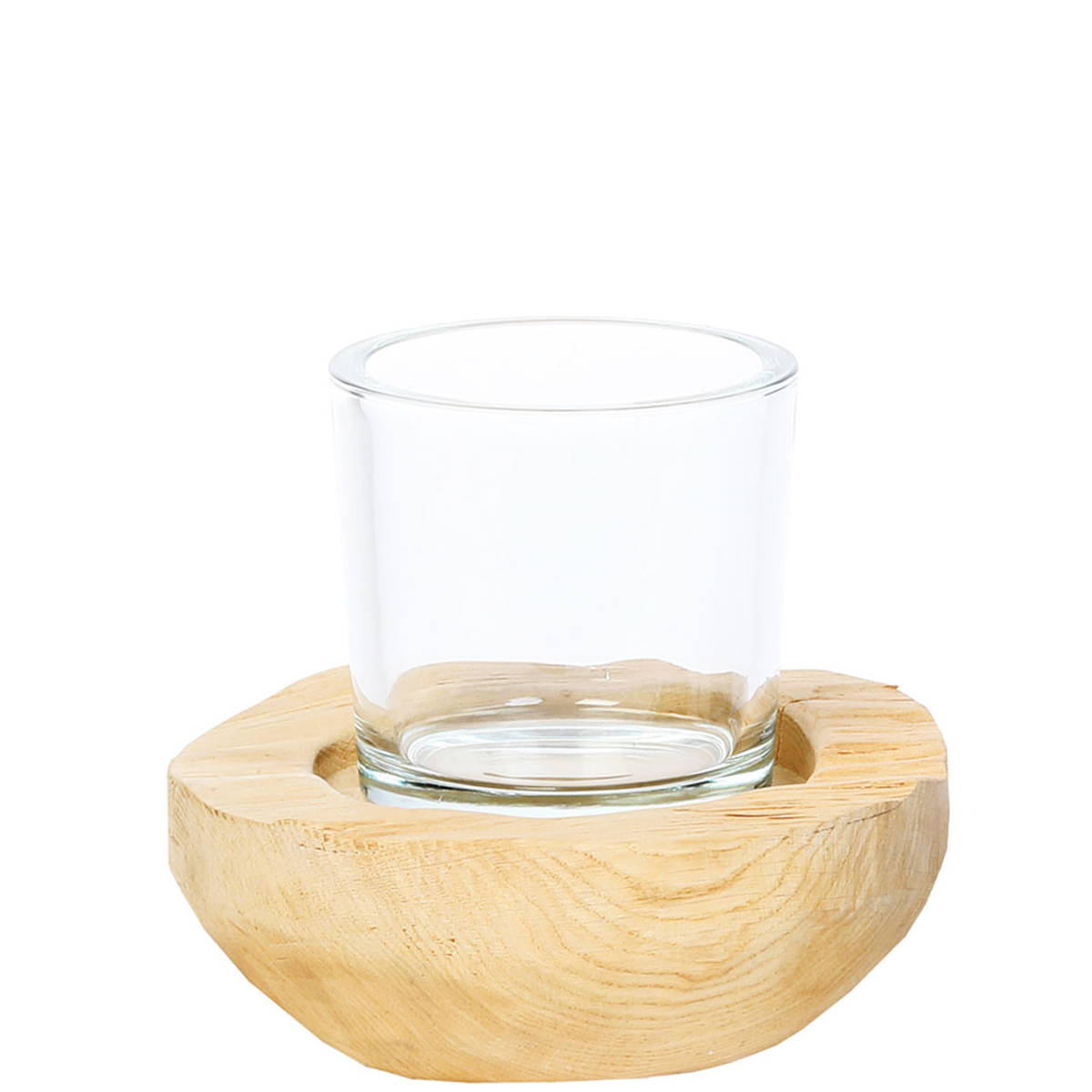 Windlicht Naturholz Knut, Naturholzschale mit Glaskörper, 8cm, WMG Grünberger  