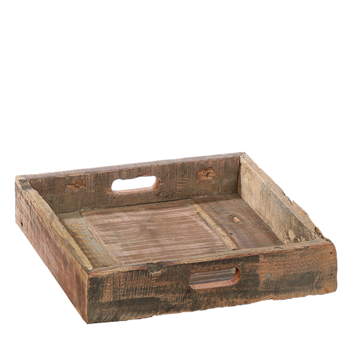Tablett aus Altholz, rustikales Holztablett mit Griffe , 66x66cm, WMG Grünberger