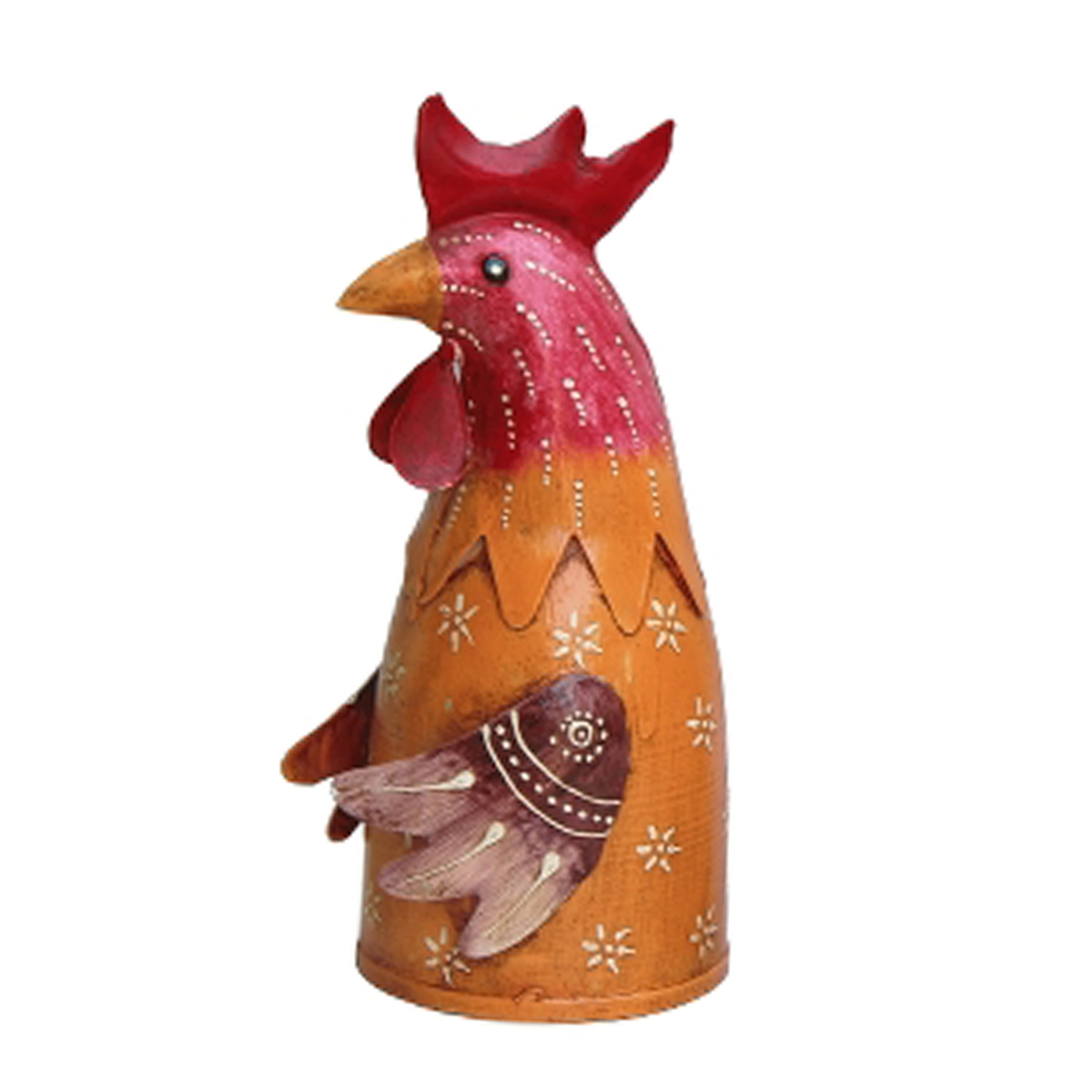 Zaunhocker Hahn, Metallhahn orange, 20cm