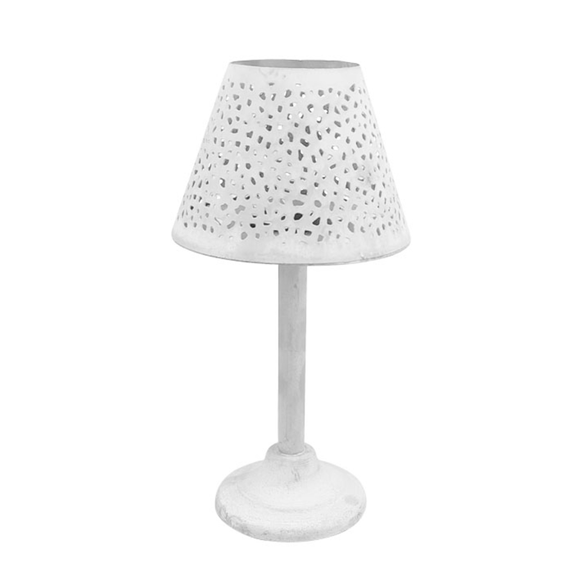 Kerzenhalter Clairblanc weiß used look, Teelichtständer in Lampenform, Kerzenständer Metall-durchbrochen