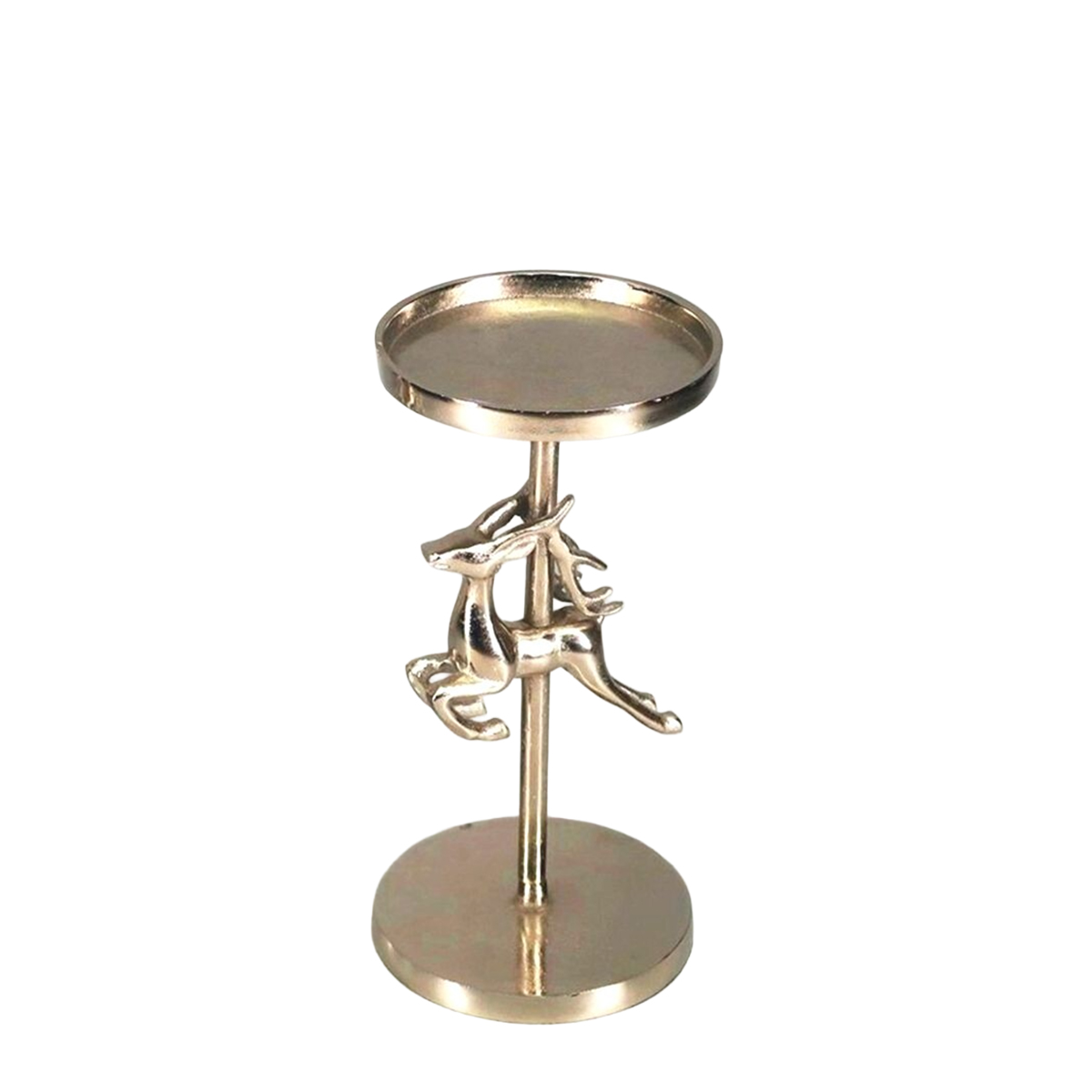 106164 Kerzenständer Springender Hirsch, goldfarben, für Stumpenkerzen, 30cm