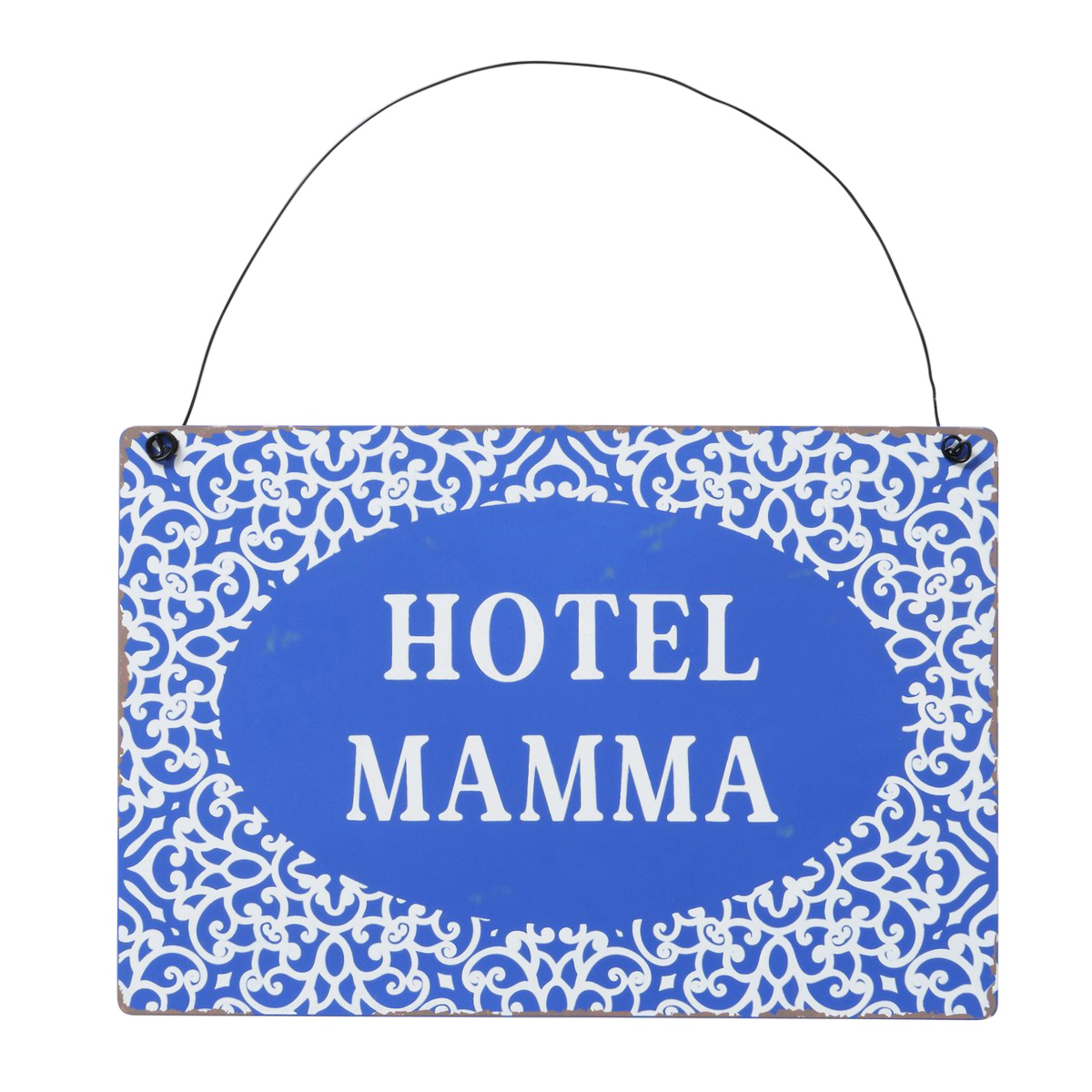 Metallschild mit Spruch: Hotel Mamma, Schild Capri blau, Hänger, Boltze Home Collections