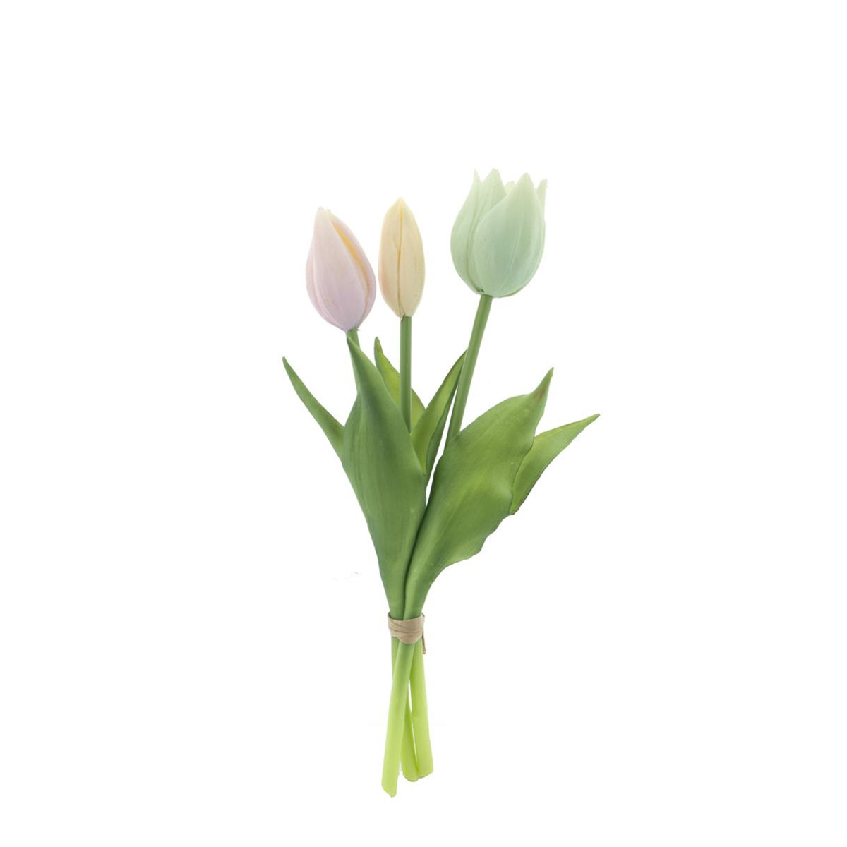 Künstliche Tulpen wie echt, Tulpenstrauß Sally pastell rosa-grün-creme, 3St. gebündelt, 25cm