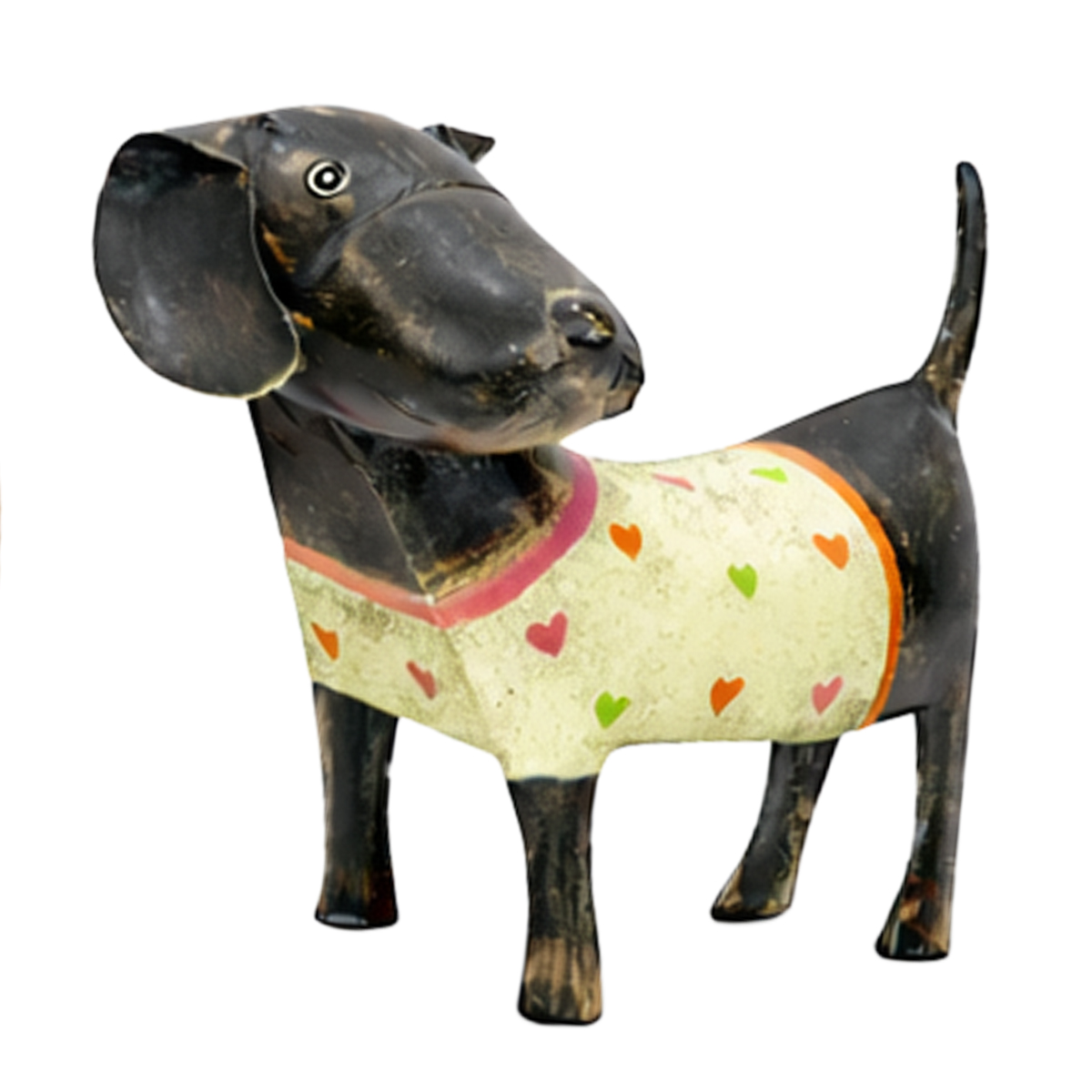 Deko Hund braun used look, Metallhund mit T-Shirt, 23x18cm