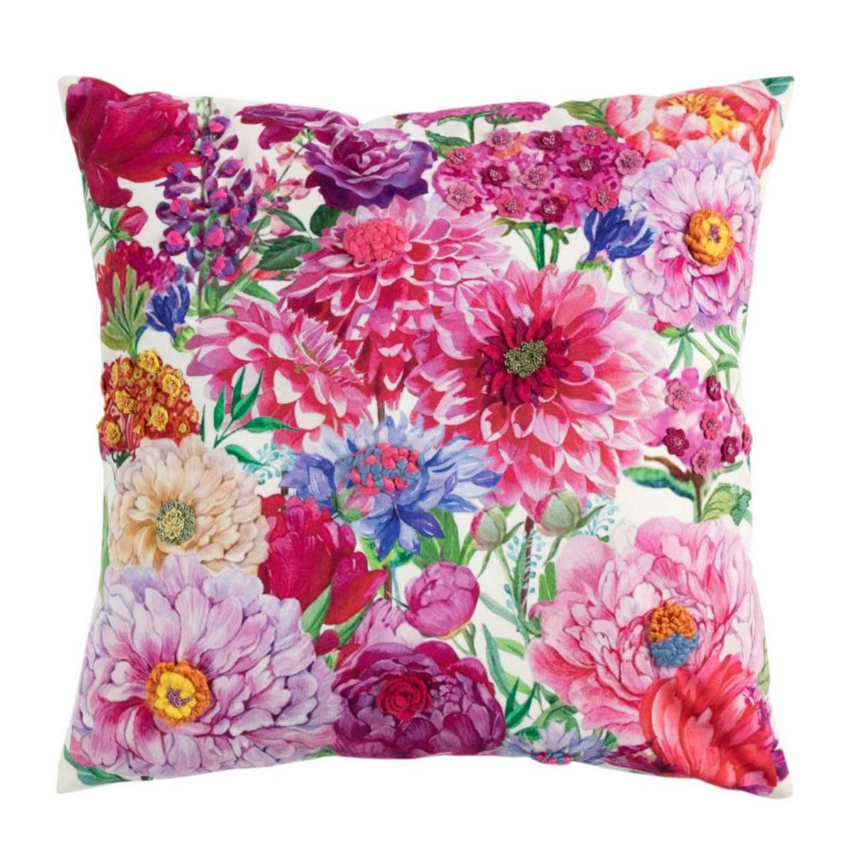 Deko Kissen Blumen Dahlia, Wildblumen rosa-pink mit Filzapplikation, 45x45cm, Mars & More  