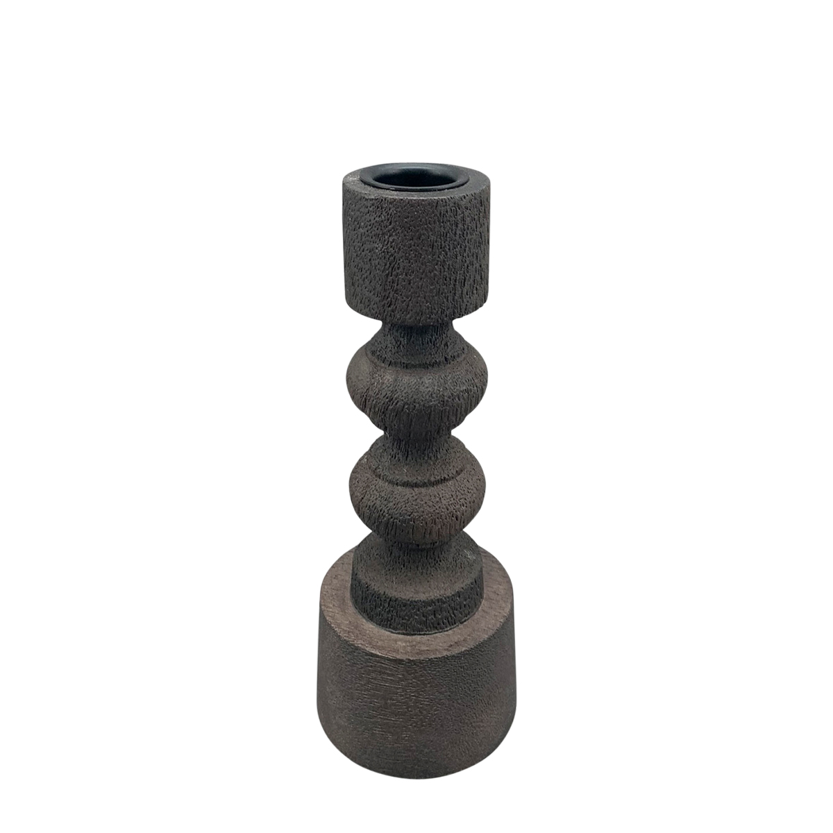 Kerzenständer Antique graubraun aus Holz, gedreht, 16cm, Holz