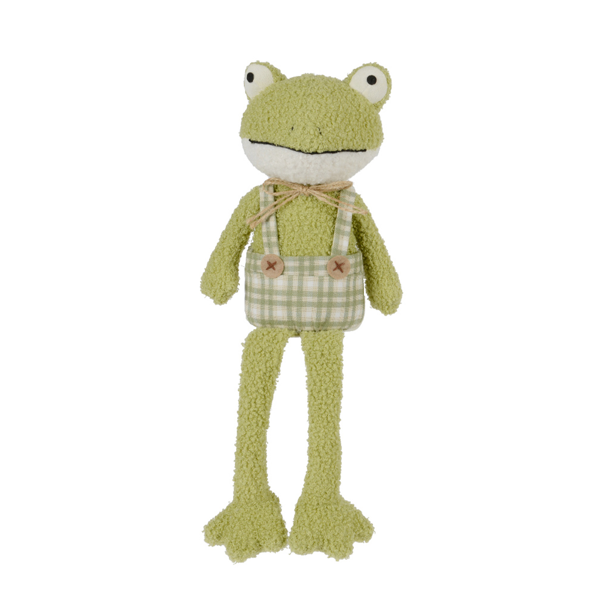 Deko Frosch mit Latzhose, Plüschfrosch mit Schlackerbeinen, 42cm