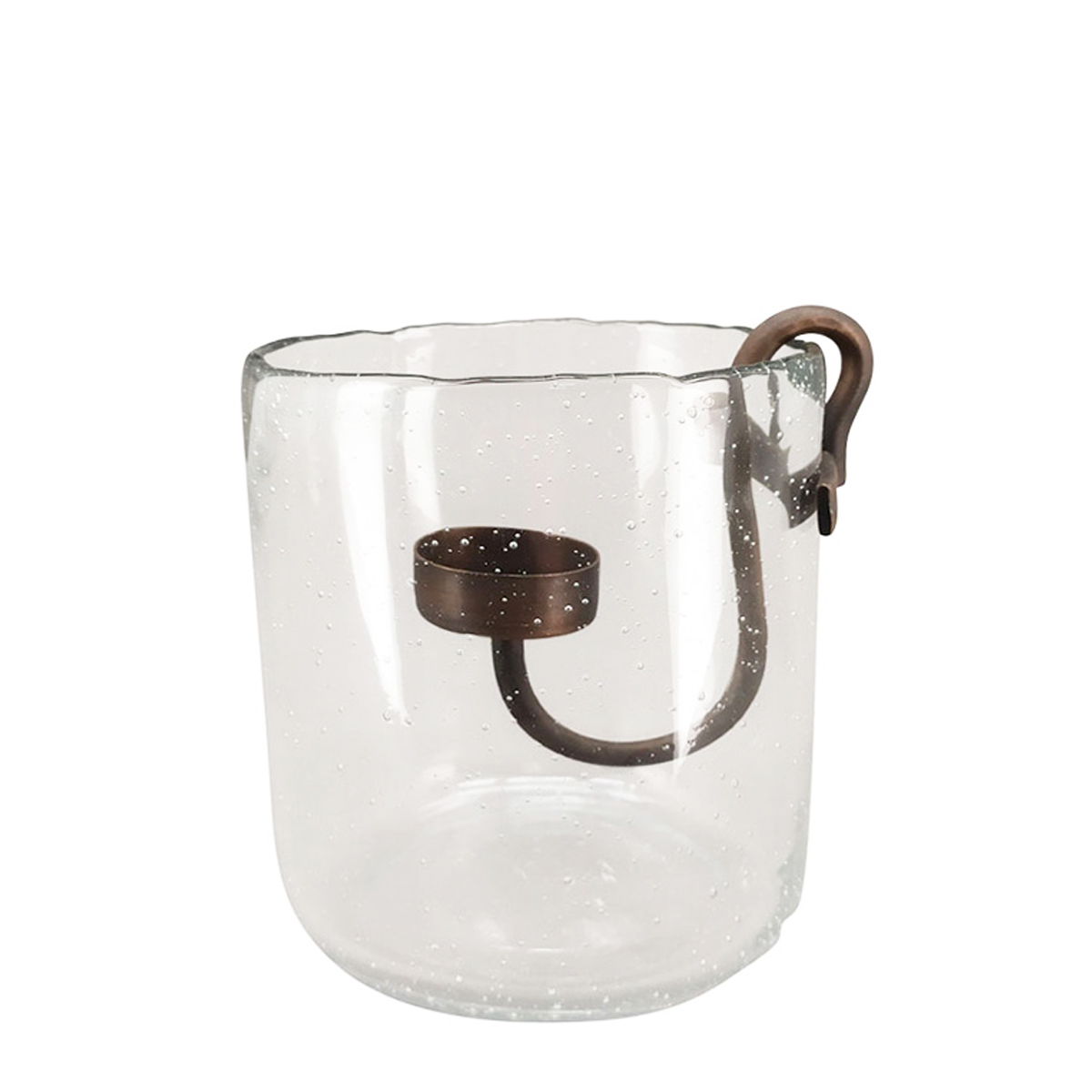 Deko Windlicht Verre, Glaswindlicht mit abnehmbaren Kerzenhalter aus Metall, 13x15cm