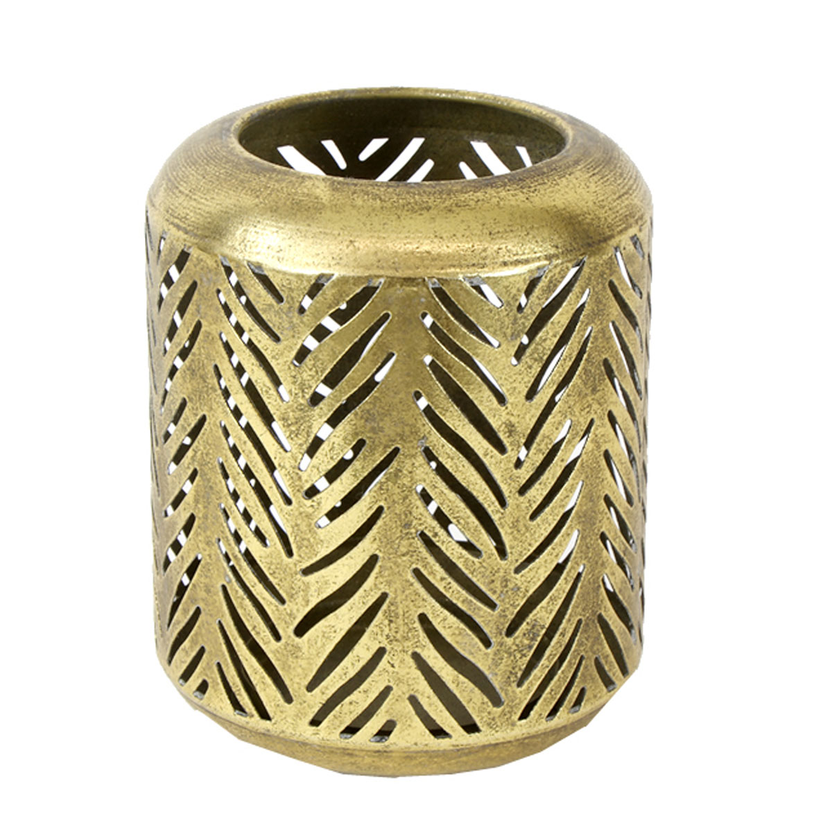 Deko Windlicht antik look gold durchbrochen, Metall Windlicht gold, 14x17cm