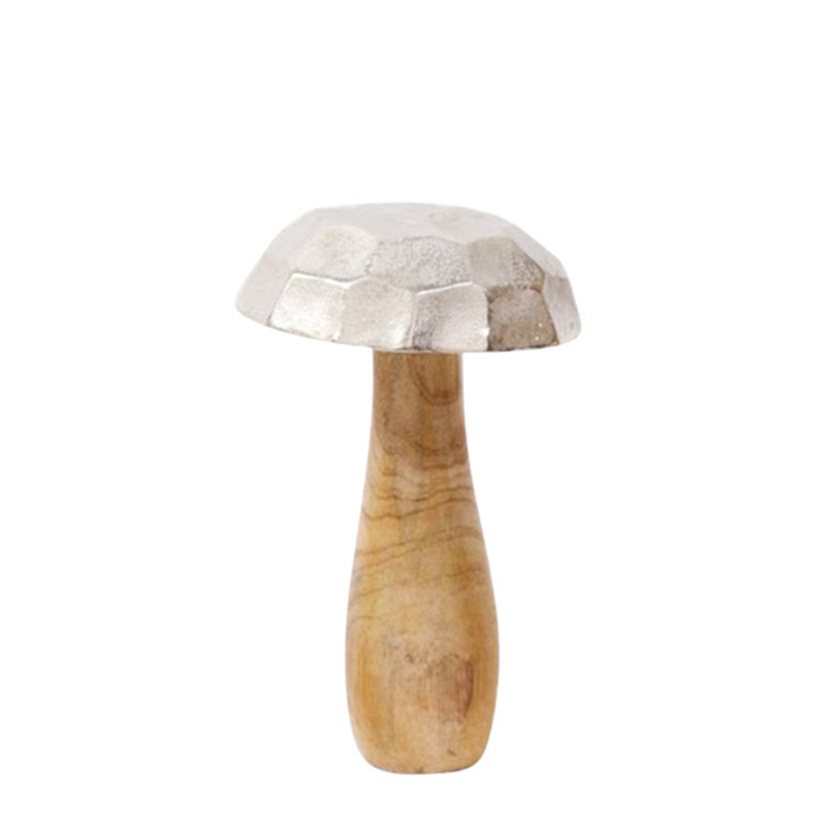 76405 Deko Pilz, Holzpilz mit Metallkappe silber, 13x22cm