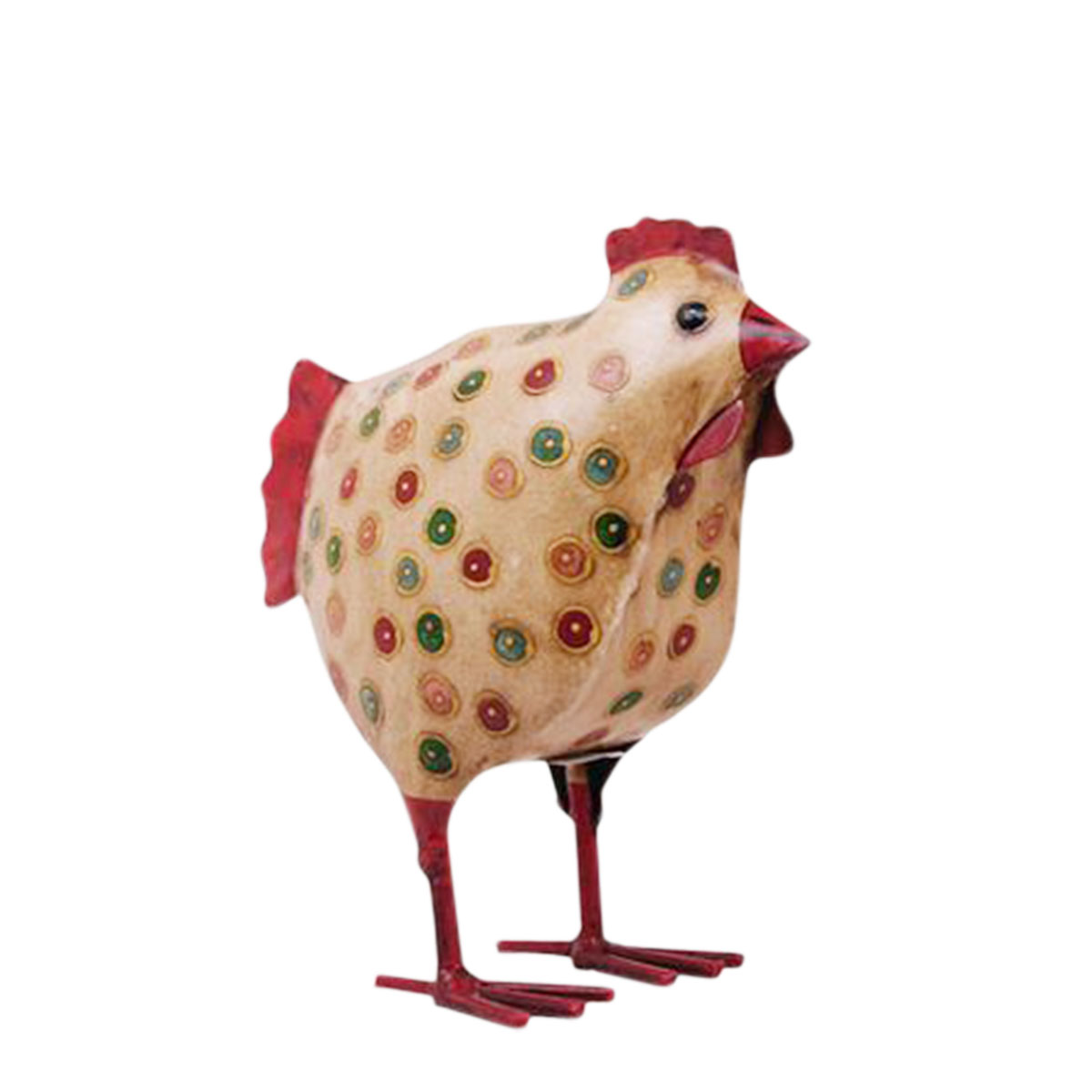 Deko Huhn mit Punkte, Metallhuhn creme-used look, 16cm, Metall