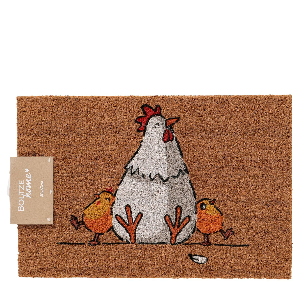 Kokos Fussmatte Hahn Henny mit Küken, 60cm, Boltze Home Collections