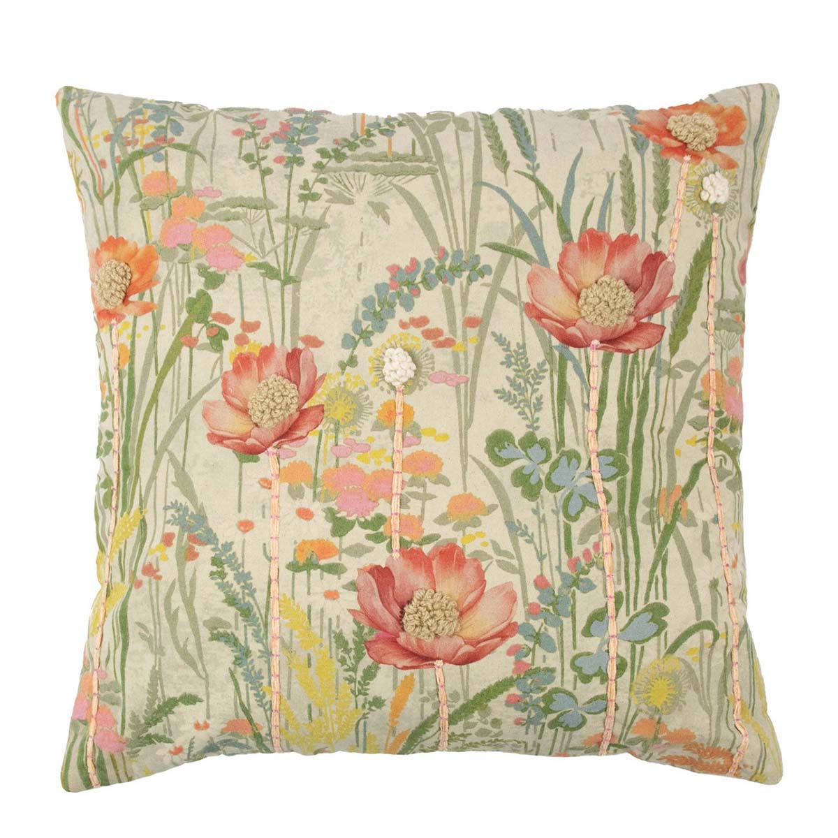 Baumwoll Kissen Blumen, Wildblumen Mohn rosetöne, 60x60cm, Mars & More