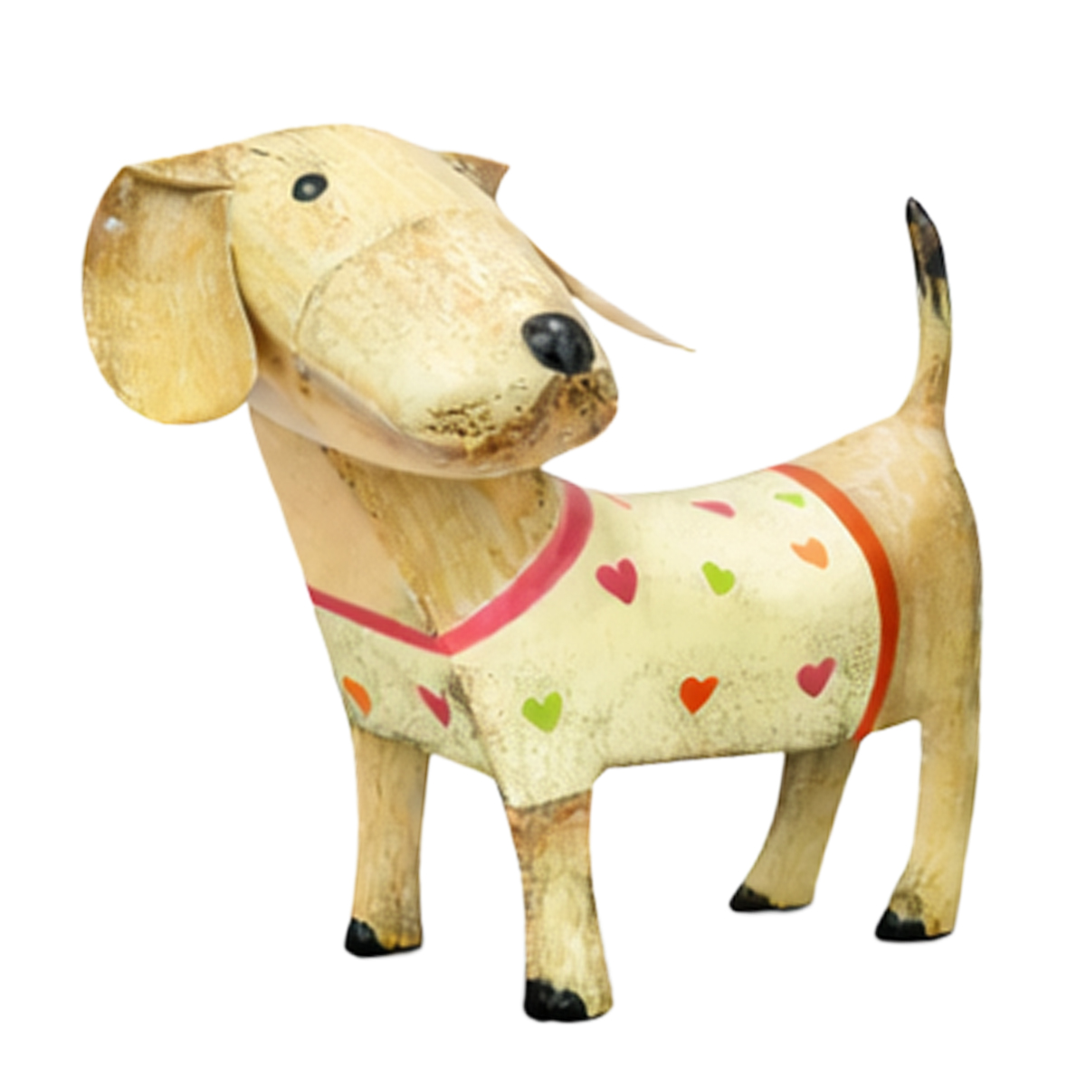 Deko Hund cremeweiß used look, Metallhund mit T-Shirt, 23x18cm