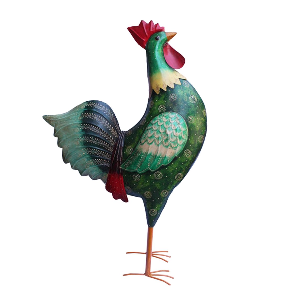Deko Hahn, sehr großer stolzer Metallhahn in Grüntöne, 110cm