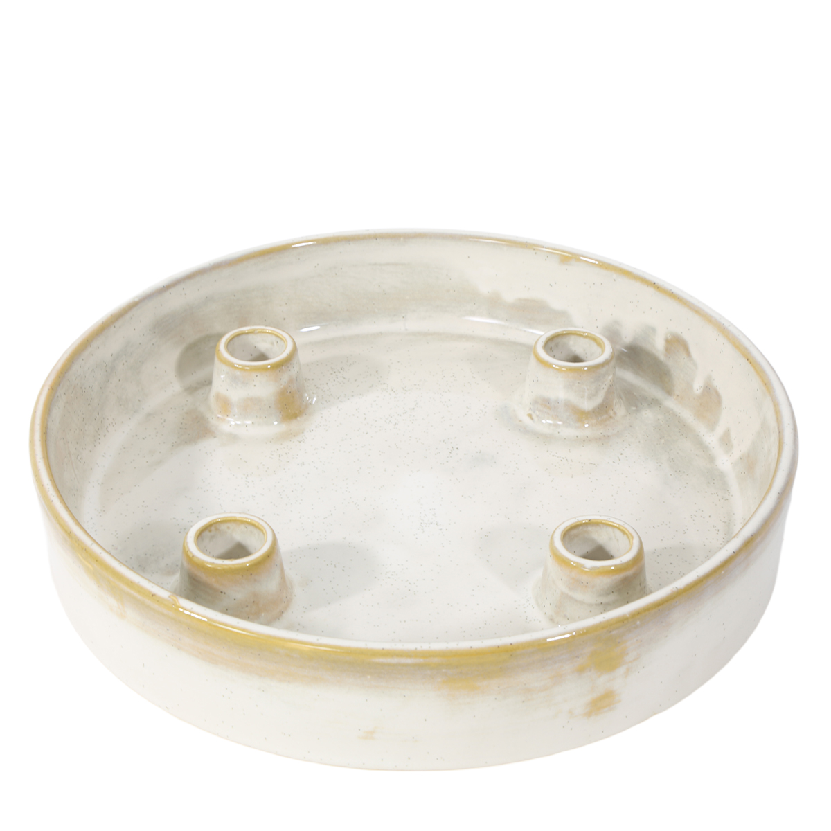 Kerzenhalter Schale rund, Keramikschale mit 4 Stab-Kerzenhalter, cremeweiß