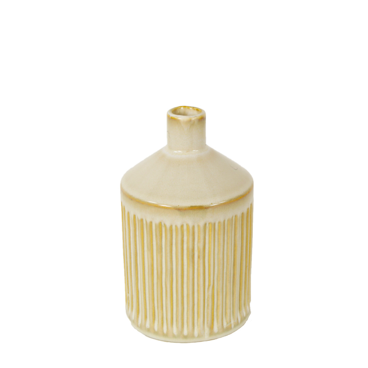 Deko Blumenvase Streifen, Keramikvase creme-beige, Flaschenform, 18cm