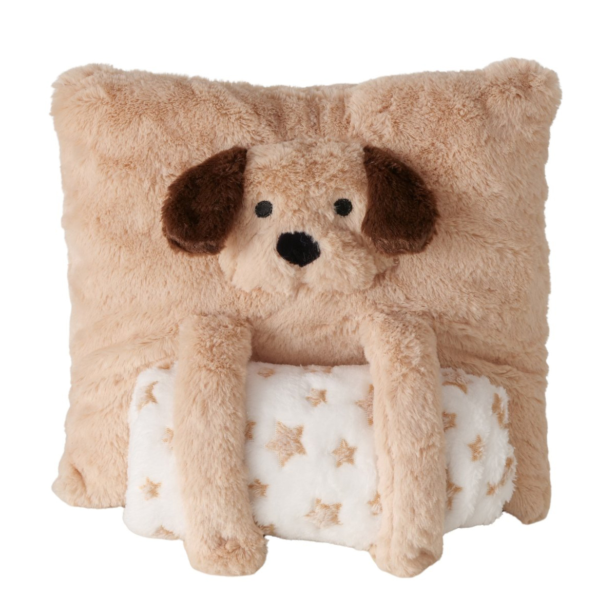 Plüsch Kissen Hund Noah, kuscheliges Hundekissen mit einsteckbarer Plüsch-Sternen-Decke, Boltze Home Collections