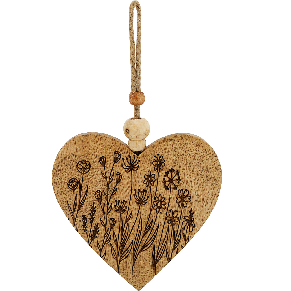 Deko Herz, rustikales Holzherz mit Blumenwiese, 10cm, Herzhänger