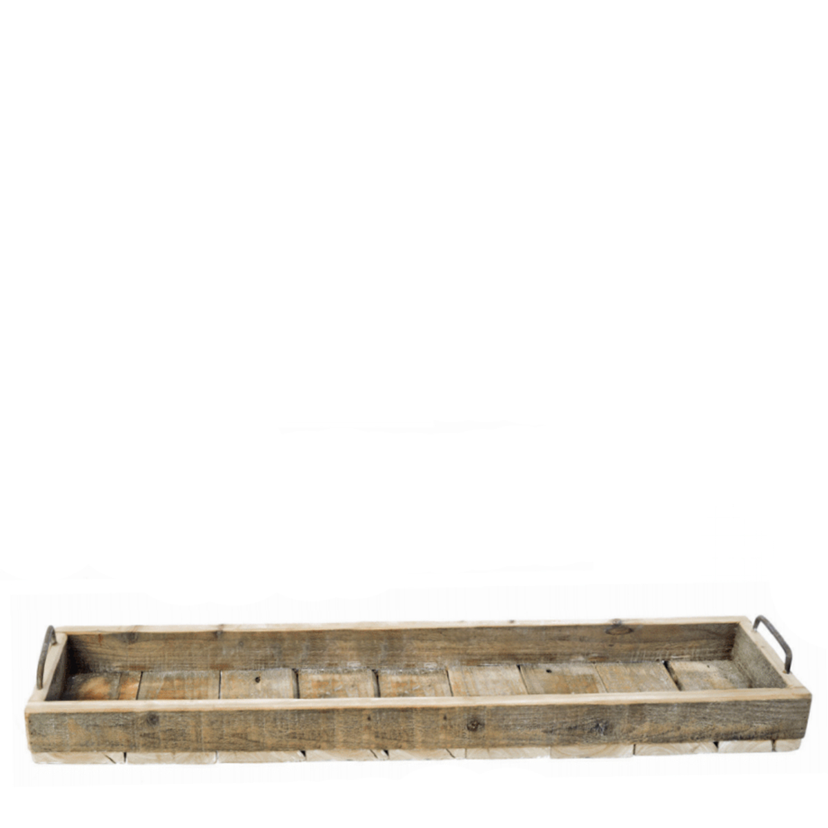 Deko Holztschale Natur used look, Längliches Holztablett mit Griff, 75cm, Holz/Metall