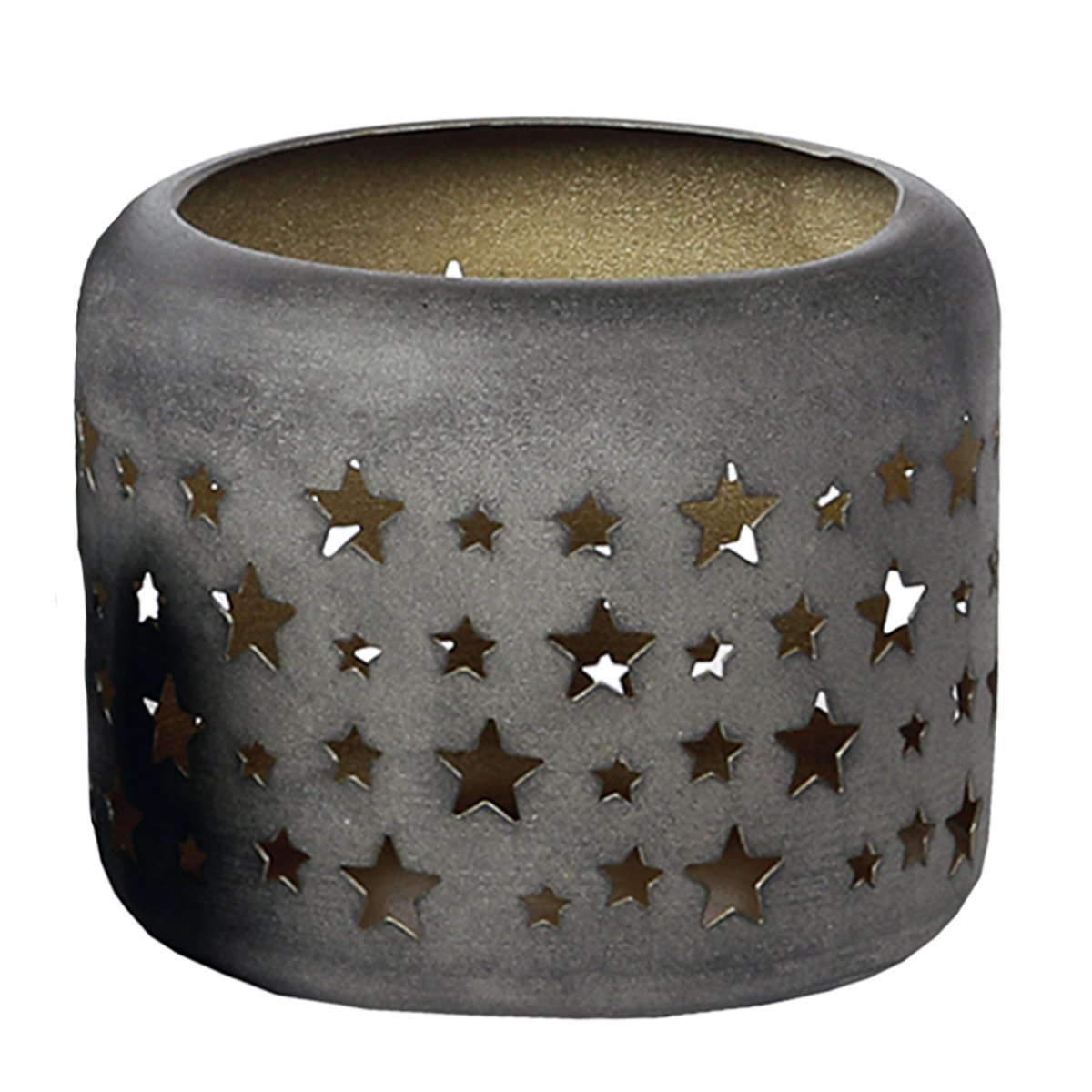 Deko Windlicht Weihnachtssterne Antik grau-gold, Metallwindlicht durchscheinend, 15cm, WMG Grünberge