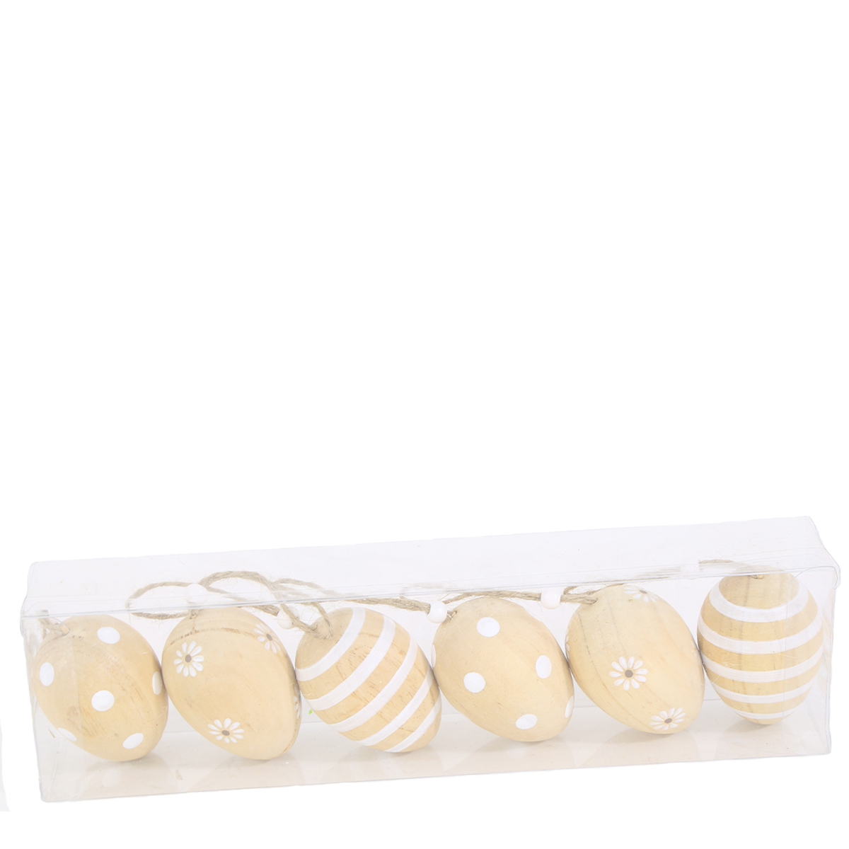 Deko Eier, Holzeier mit Blumen, gepunktet, geringelt, Ostereier, 6cm, 6St/Box