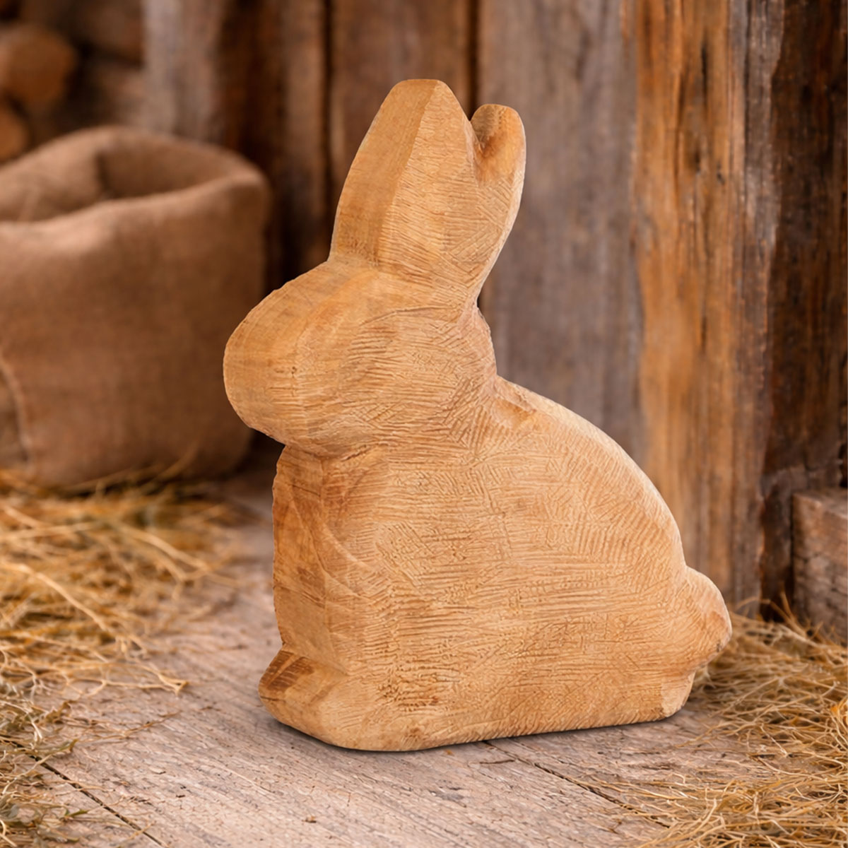 Deko Hase Ruben Naturholz, Holzhase natur sägerau, 40cm, WMG Grünberger