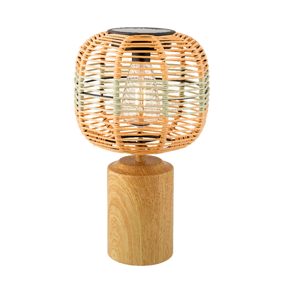 Solar Tischlampe Lampenschirm Korb mit Standfuß in Holzoptik, 36cm
