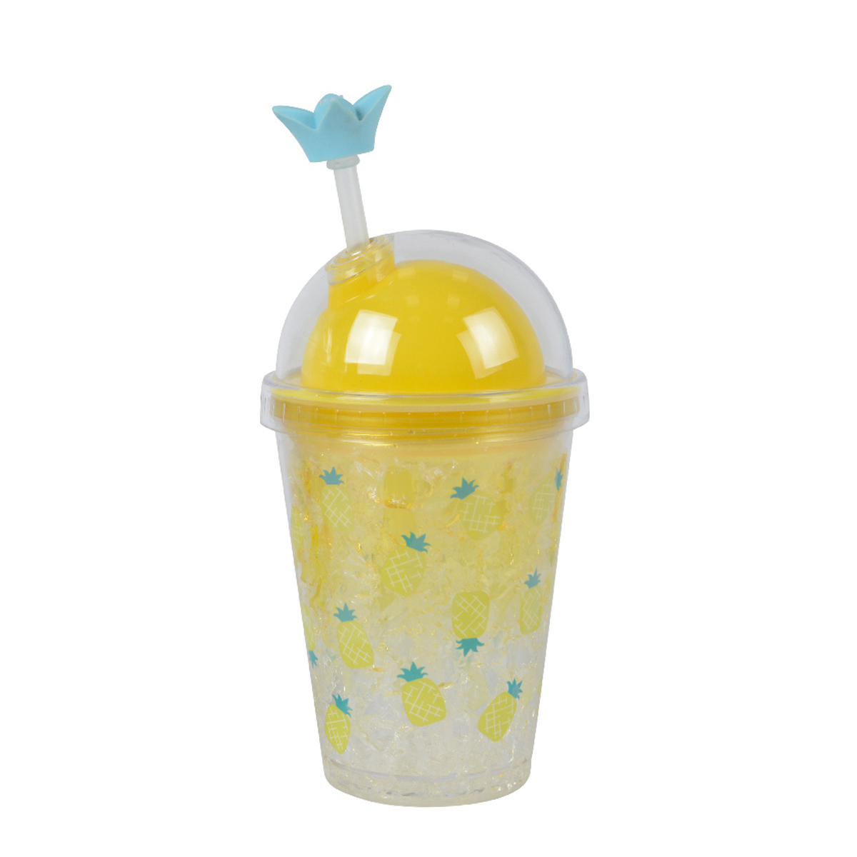 Trinkbecher Space gelb, Erdbeeren und Zitronen, 17x10cm, Kunststoff