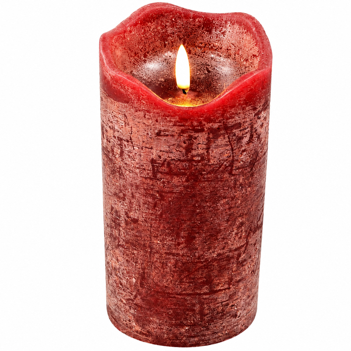LED Stumpen Rustikal, Echtwachs-Kerzen Weinrot, 20cm
