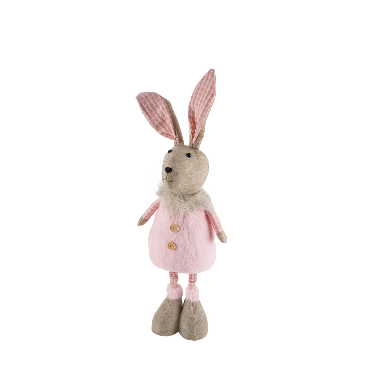 Deko Hase mit Teleskopbeine, Stoffhase mit Plüschkörper rosa, 59cm