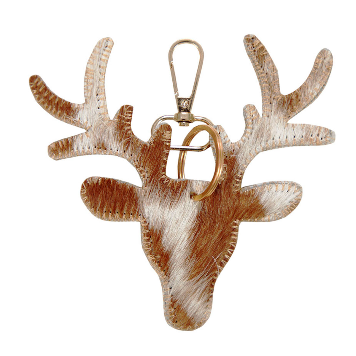 Kuhfell Schlüsselanhänger Hirsch, Hirschkopf braun-creme, 11x10cm, Mars & More