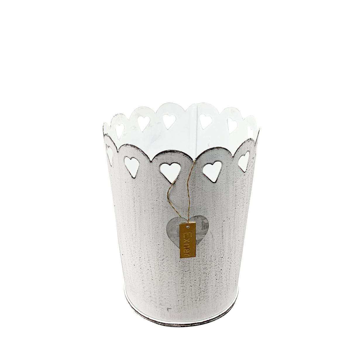 Pflanztopf Shabby Chic weiß mit Herzen, Metalltopf weiß used look, 8x9cm