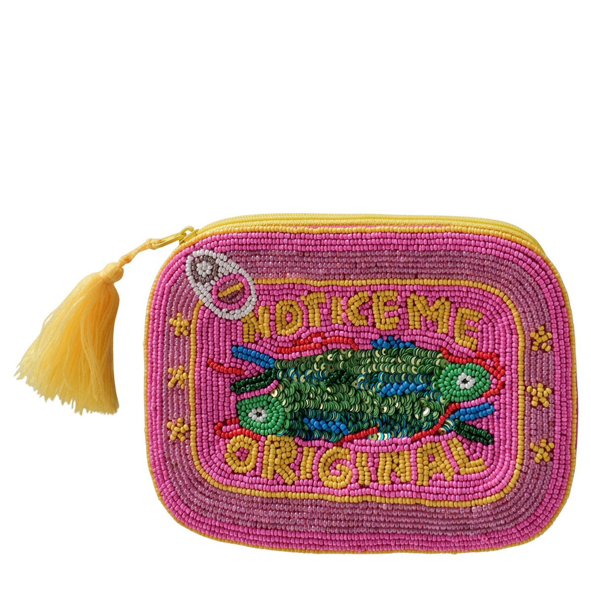 Kosmetiktasche Perlen pink, mit gelber Quaste, Boltze Home Collections
