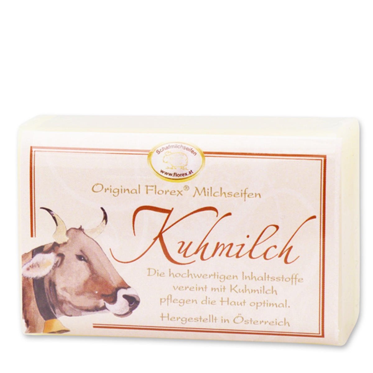 8094KC_01J9VK3NYYVQ7NWYS5NBVDNHBQ7YP7dhXPbdU10 Kuhmilchseife eckig, klassisch mit Kuh Motiv, 100g, Florex
