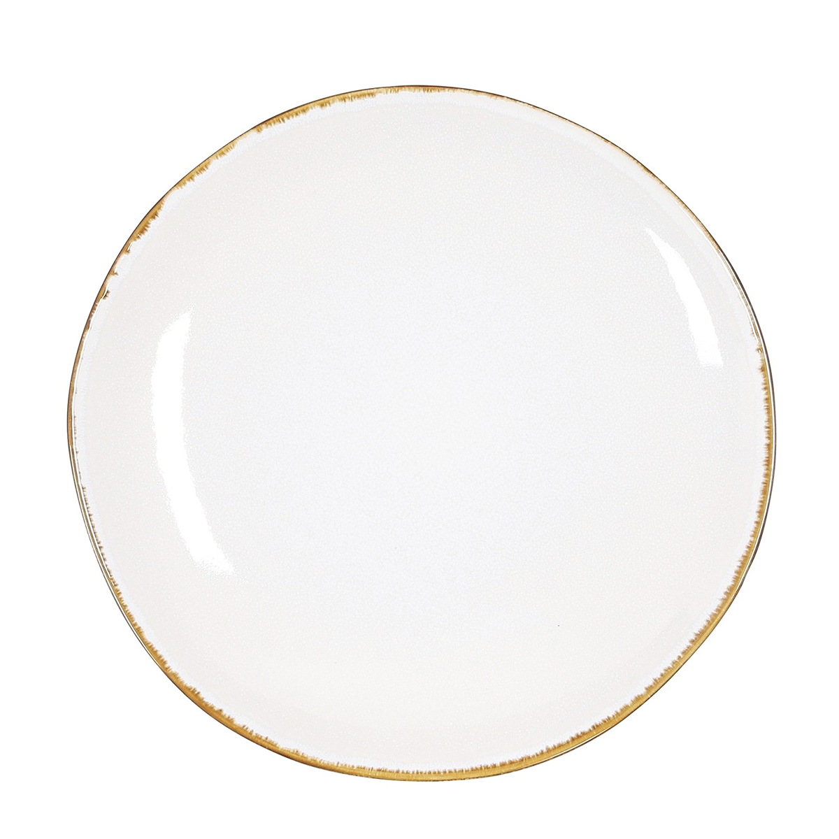 Keramik Speiseteller, Tabo, handgefertigt, weiß, Rand braun, 26,5cm, Mica Decorations