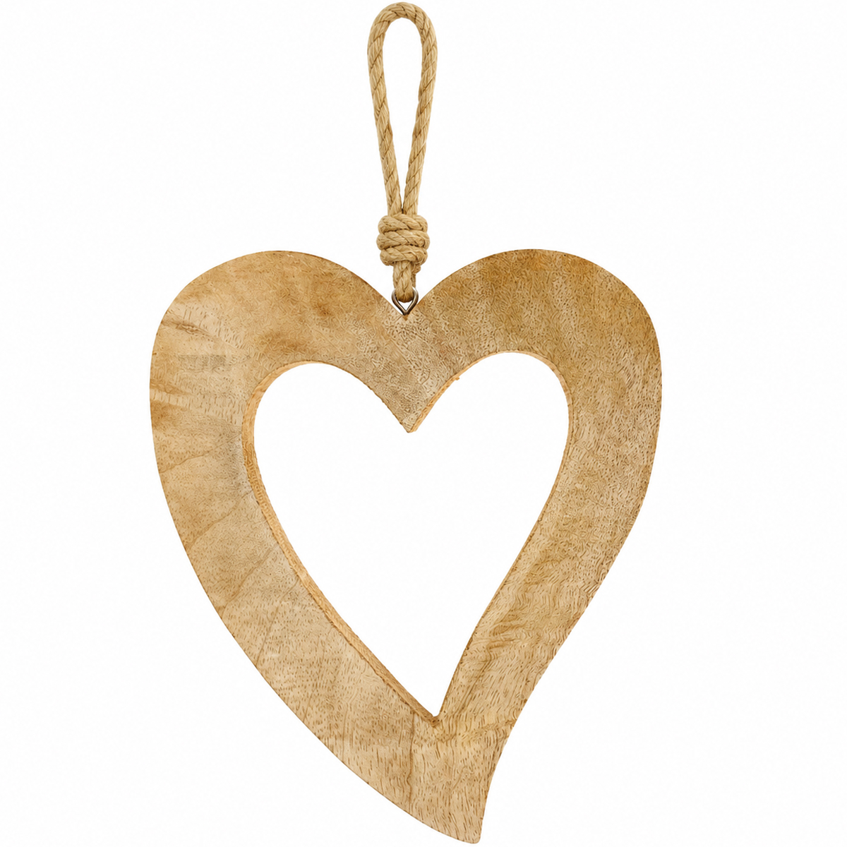 Deko Herz aus Mangoholz, offenes Holzherz zum Hängen, 21cm