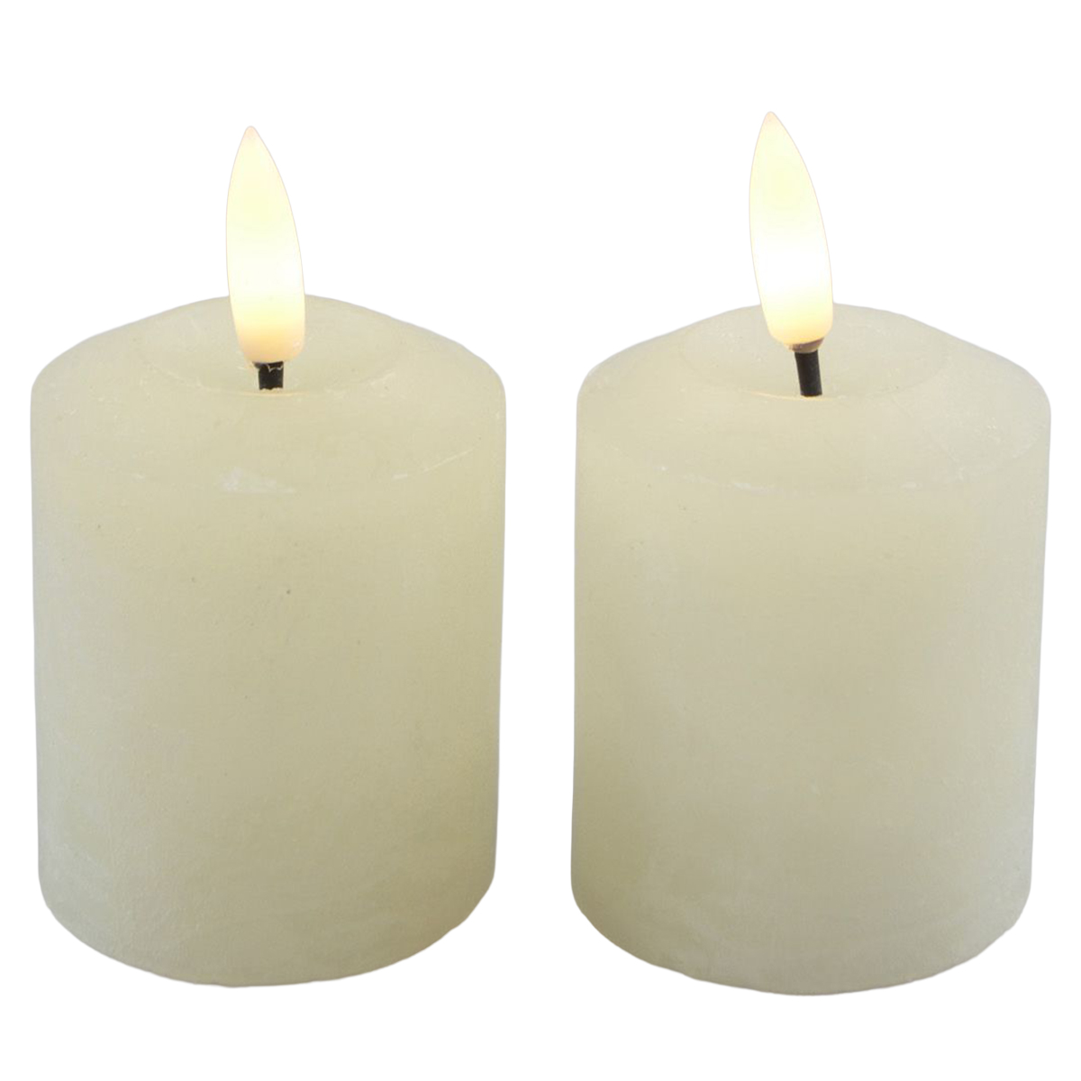 LED Stumpen Rustikal, Echtwachs-Kerzen Creme, 2er-Set, 6,5cm