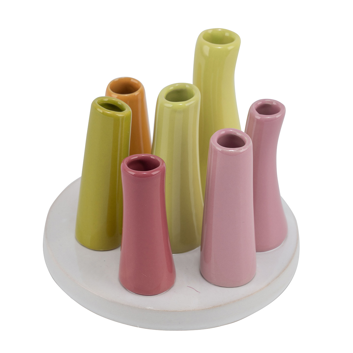 Deko Blumenvasen bunt, 7 verschiedene Vasen, rund, Steingut