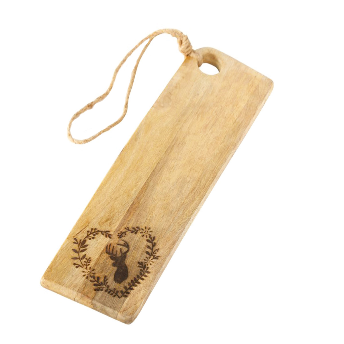 Deko Holzbrett Hirsch Leopold, Schneidebrett mit Hirsch und Kordel, 65x21cm, Boltze Home Collections