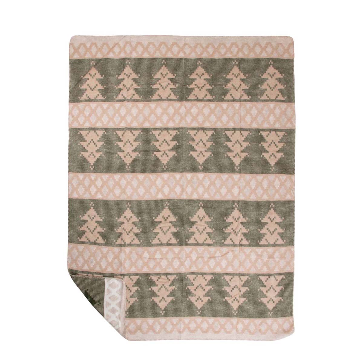 Fleecedecke Tannenbaum, Wendedecke Bäume grün-beige, 150x200cm, Mars & More