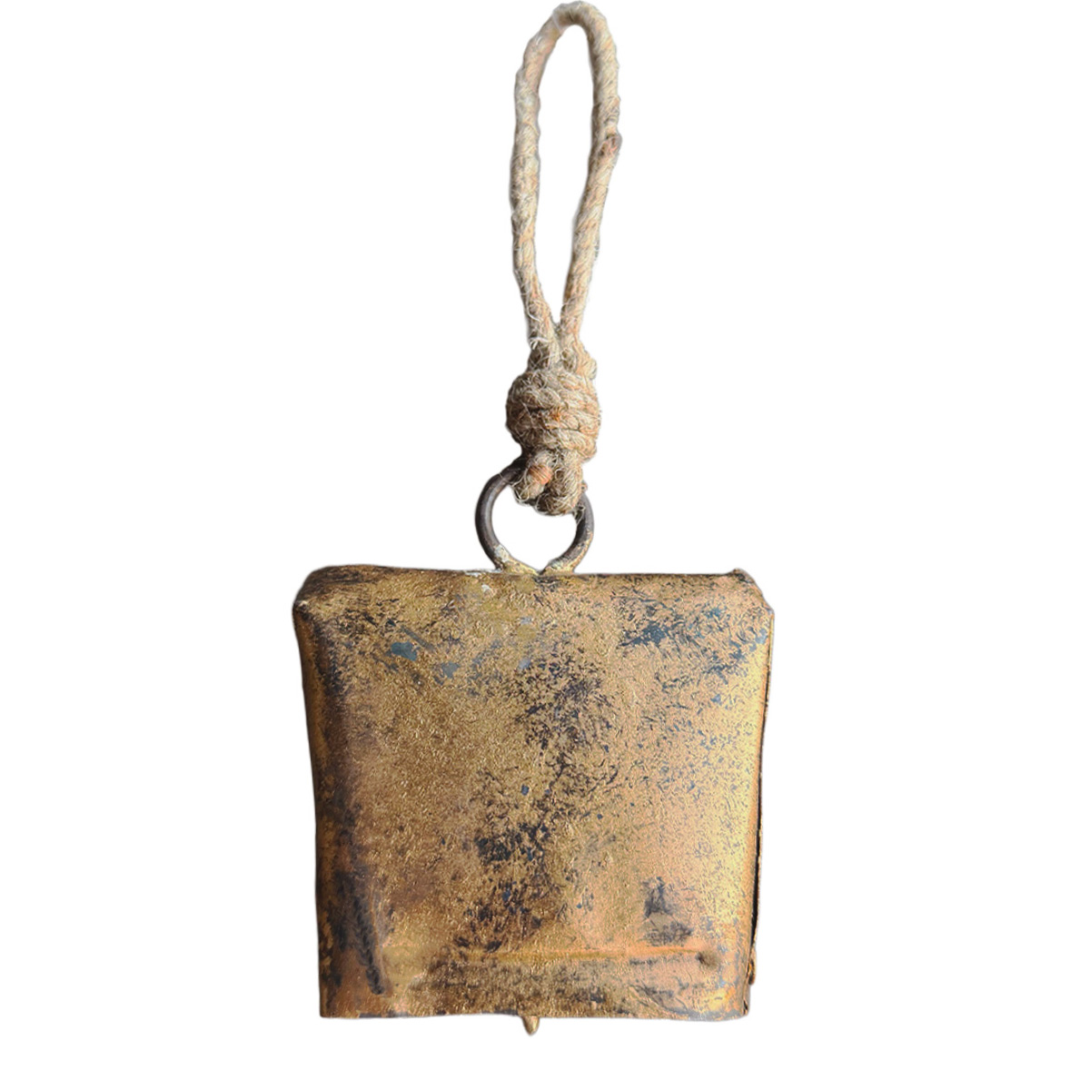 Deko Glocke Antik, goldene Glocke used look quadratisch, 7cm