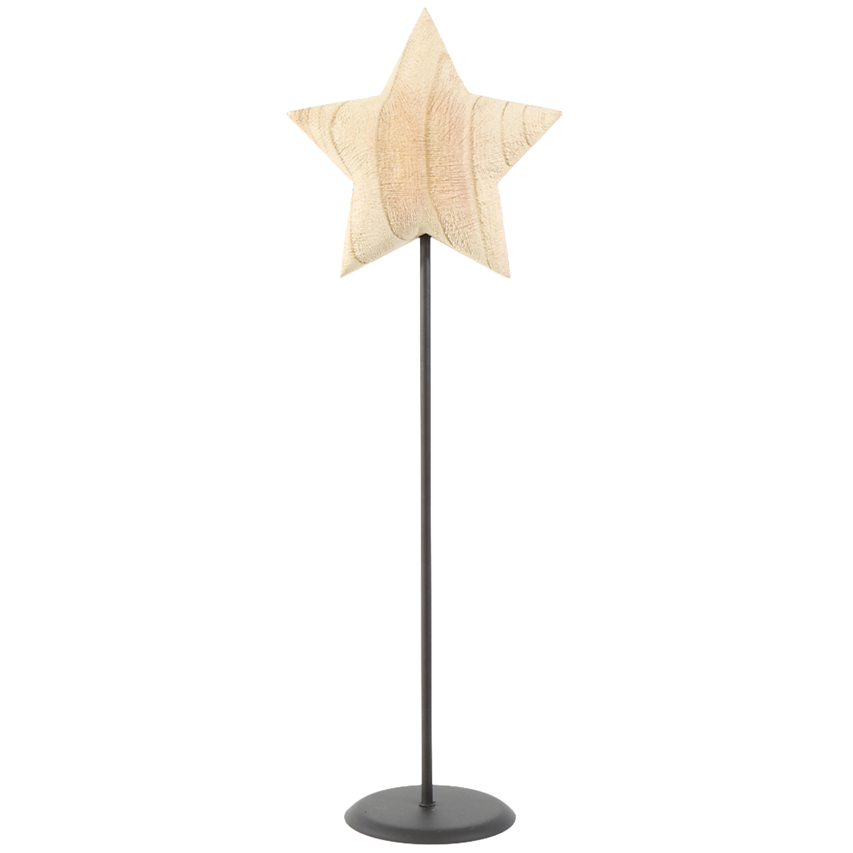 Deko Stern Naturholz, Holzstern Natur auf Metallständer, 57cm