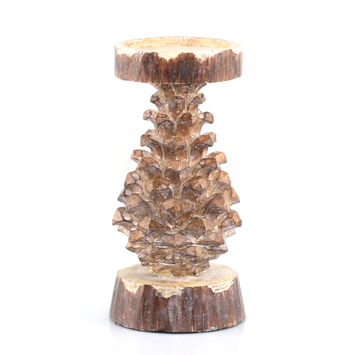 Deko Kerzenhalter Kiefernzapfen, Kerzenständer in Zapfenform, braun-grau used look, 22cm