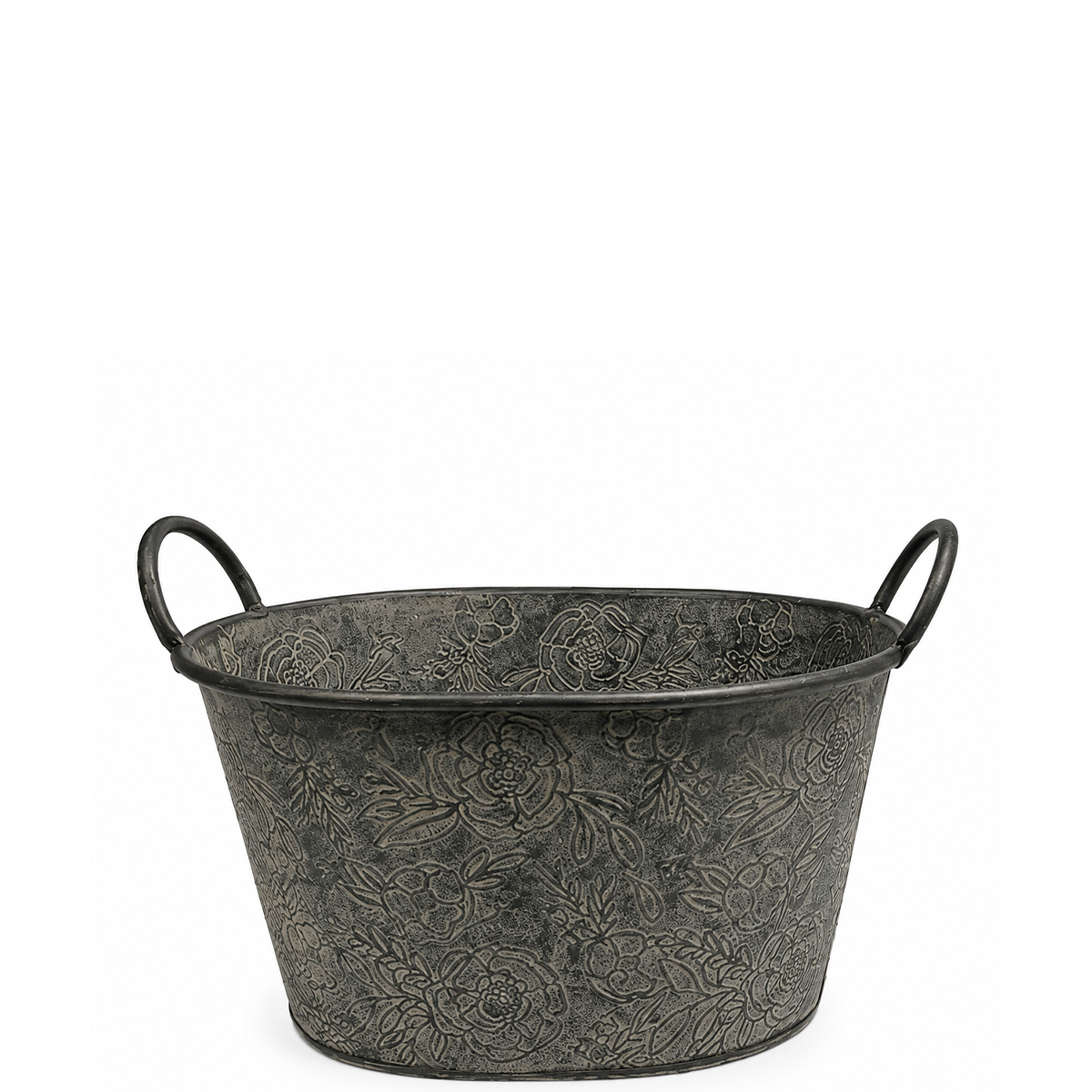 Deko Zinkwanne mit Henkel und Blumenmuster, 31cm