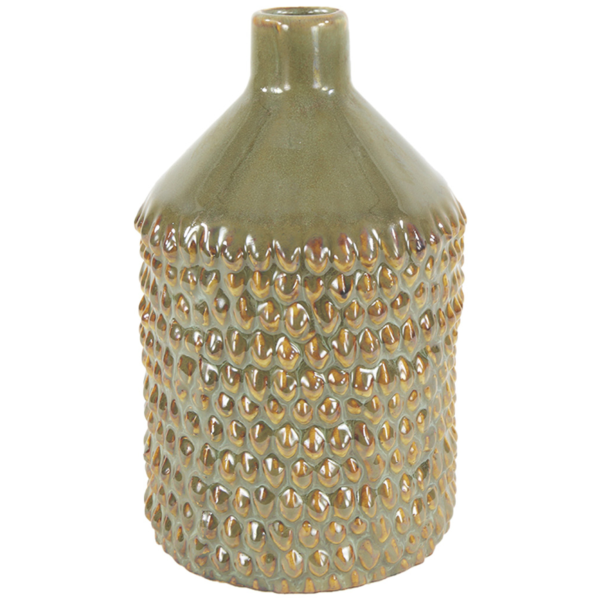 Deko Blumenvase Noppen,Keramikvase olive genoppt, 18cm 