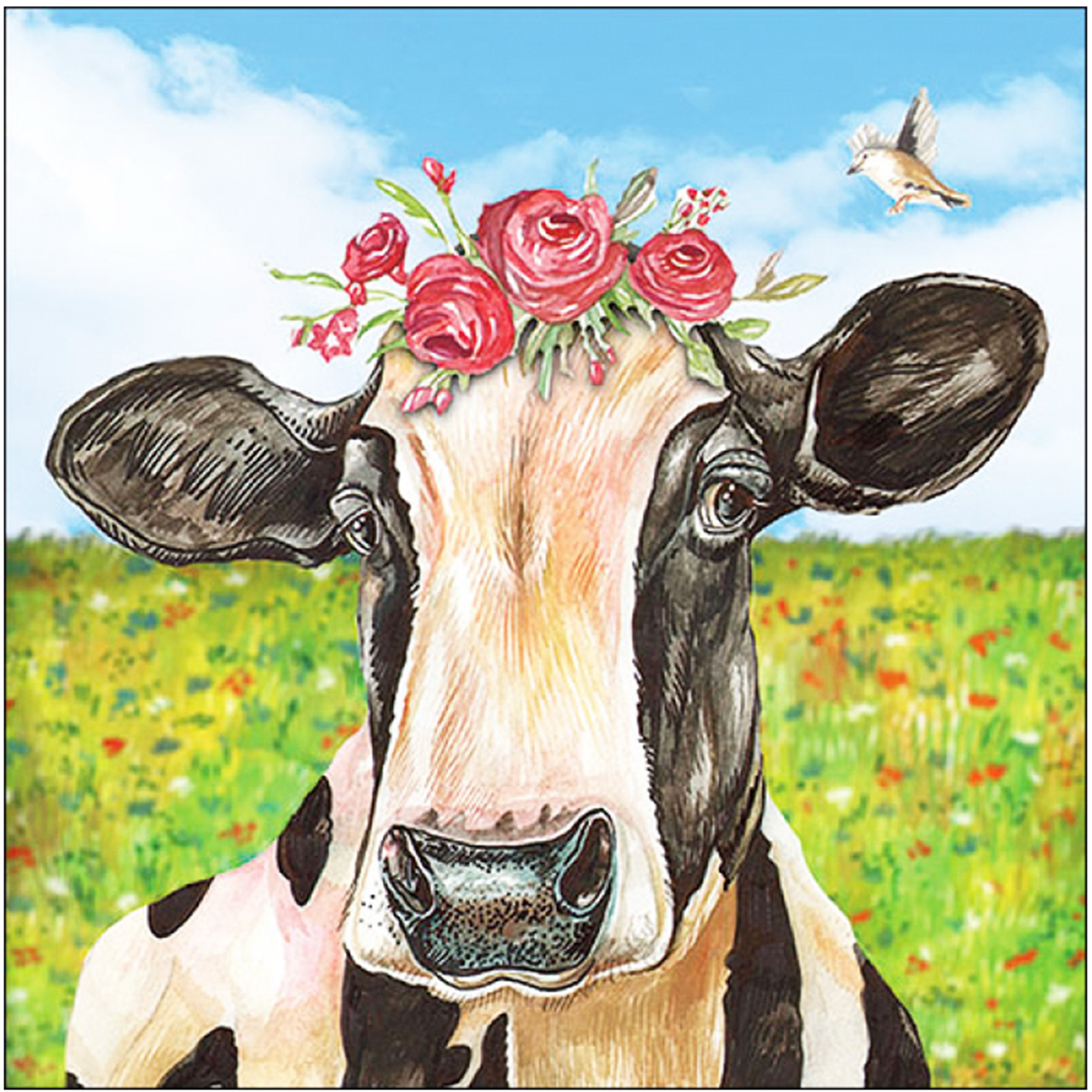 Ambiente Papierservietten Kuh Mia, Kuh mit Blumen, 33x33cm