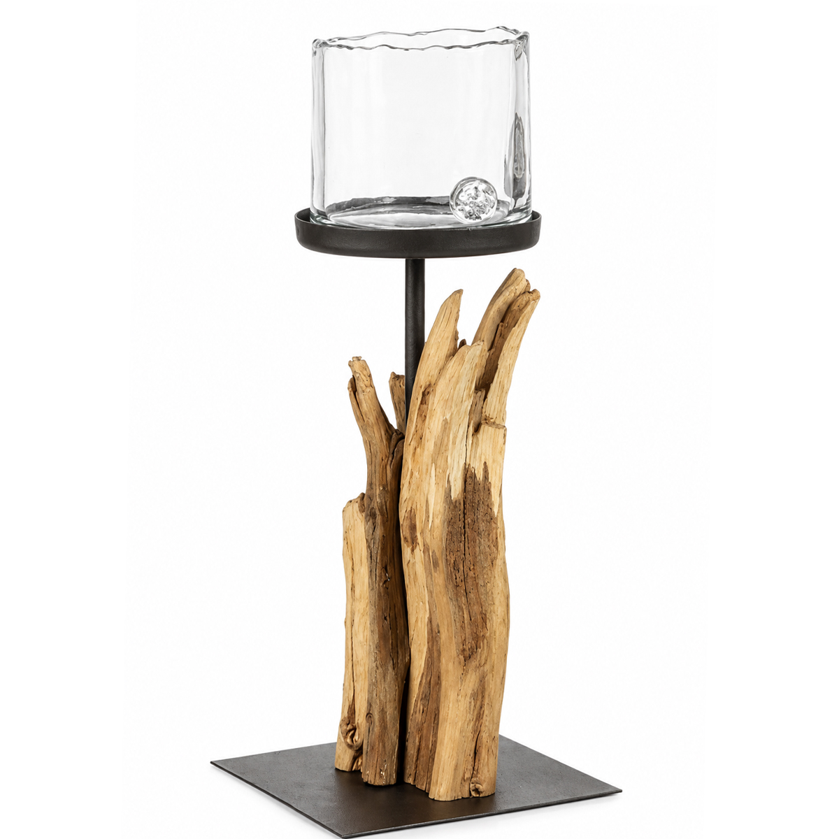 Holz Windlicht Jamilia, Naturholz-Leuchter mit Schwemmholz-Äste, 35cm, WMG Grünberger
