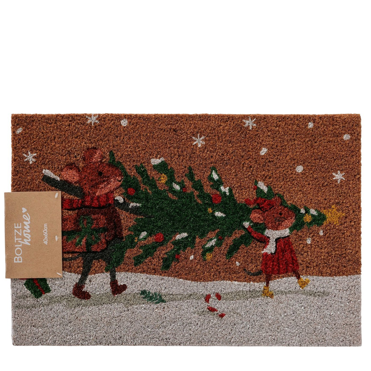 Kokos Fussmatte Millie, Matte Weihnachtsmäuse, 60cm, Boltze Home Collections