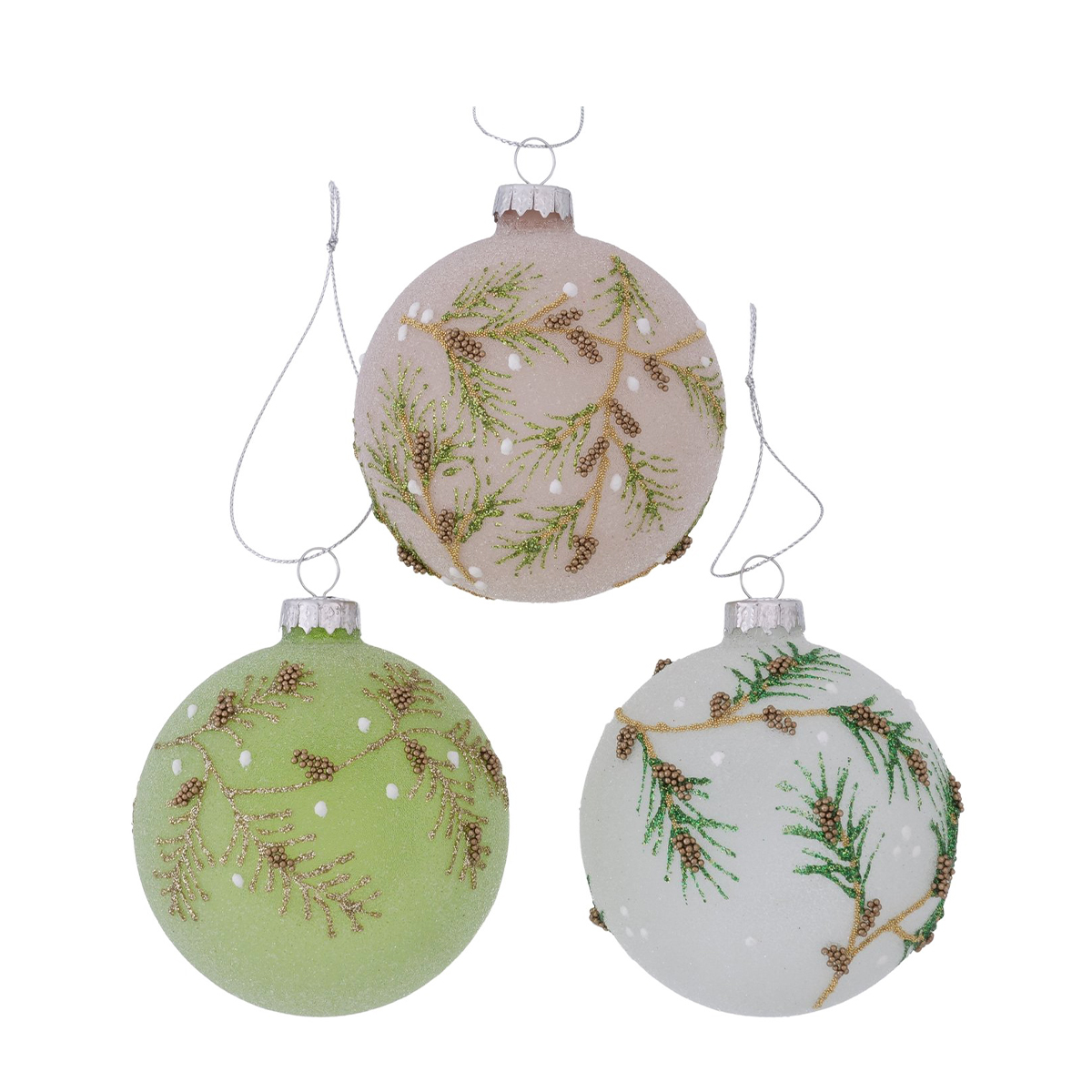 Deko Weihnachtskugeln Mikos, Glaskugeln mit filigraner Zapfengirlande
